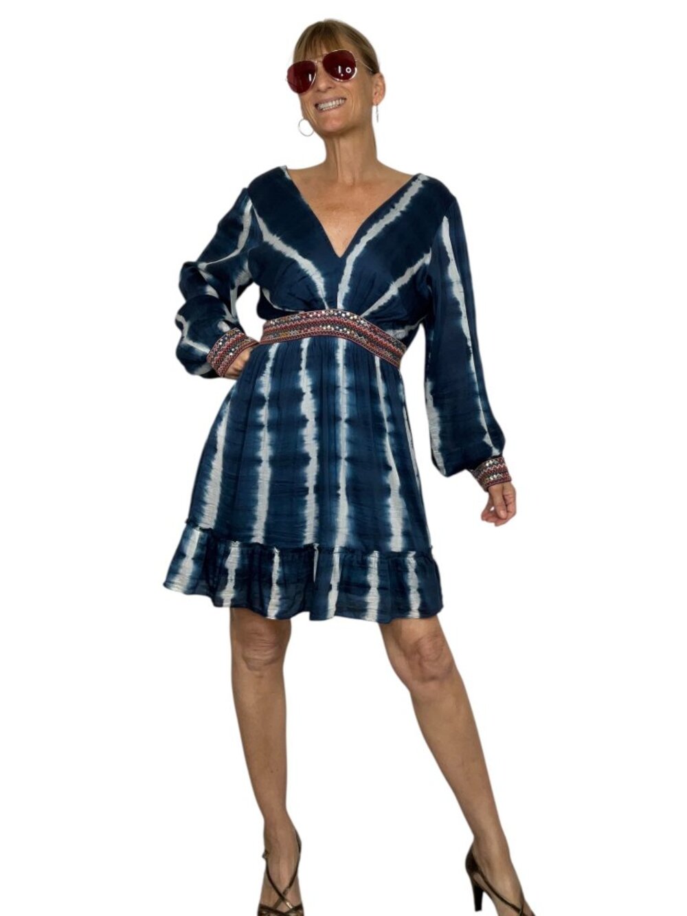 Anthropologie Verb by Pallavi Singhee Beaded Tie-Dye Mini Dress M Blue - Picture 16 of 16